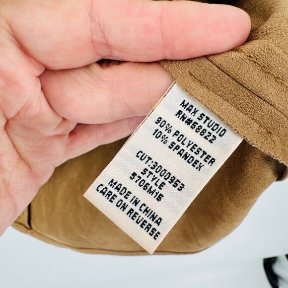 Vintage Y2K Max Studio Faux Suede Tan Skirt Size L Polyester Spandex Blend - Picture 4 of 6